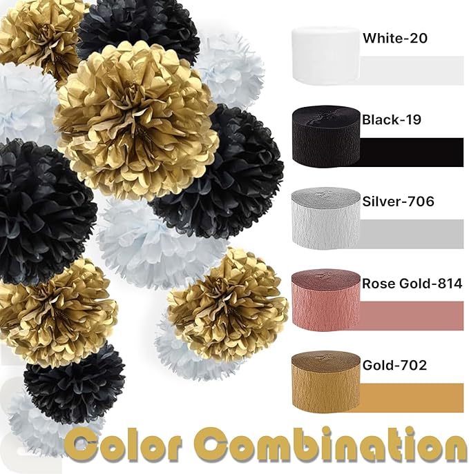PartyWoo Metallic Gold and Silver Crepe Paper Streamers 4pcs 328ft Pack of - Image 3