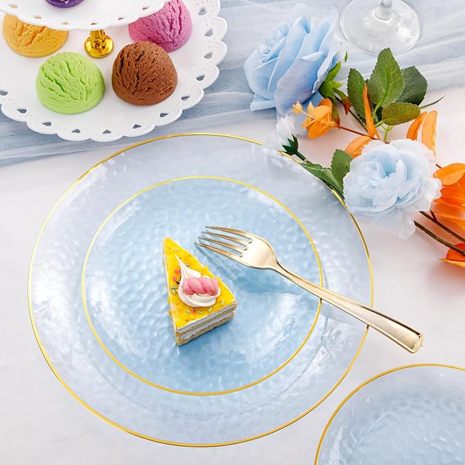 Rubtlamp 175 Pcs Plastic Dinnerware Set, Hammered Party Plates Set Include - Image 3