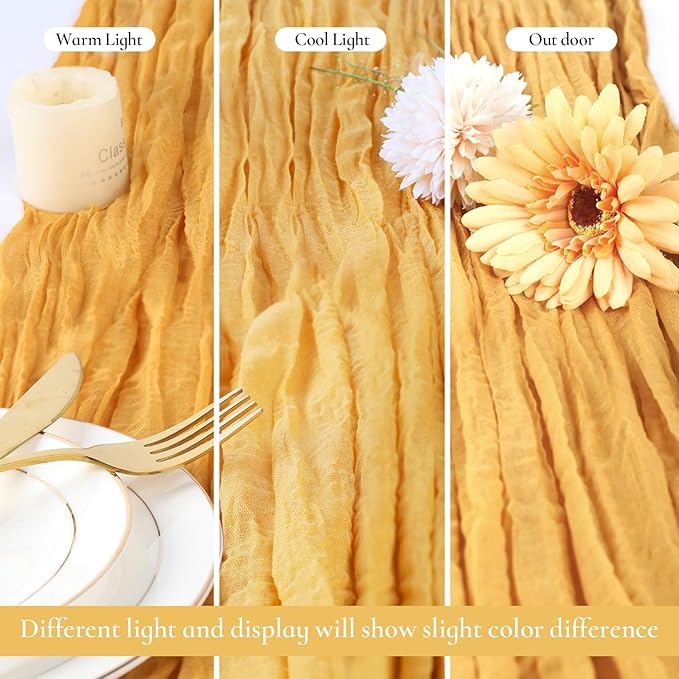 3 Pack Gold Cheesecloth Table Runner Fall Thanksgiving 35x120 Inch Yellow - Image 8