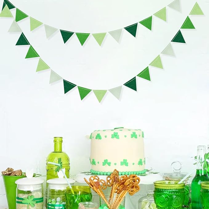 Green Party Decorations Ombre Green Felt Hanging Triangle Mini Bunting Pennant - Image 8