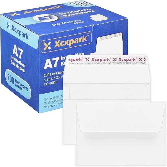 200 Qty Printable A7 Invitation Envelopes 5.25X7.25 inches Cards, Self Seal by Xxcxpark