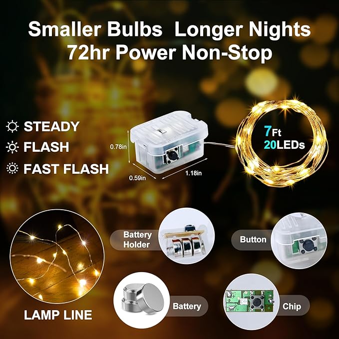 Aogist 12 Pack Fairy Lights 3 Modes 7ft 20 LED Waterproof, Battery Operated - Image 2