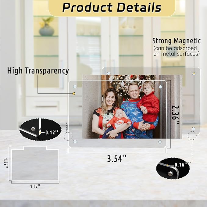 6 Pack Acrylic Magnetic Picture Frames 2x3, Refrigerator and Desktop Photo - Image 2