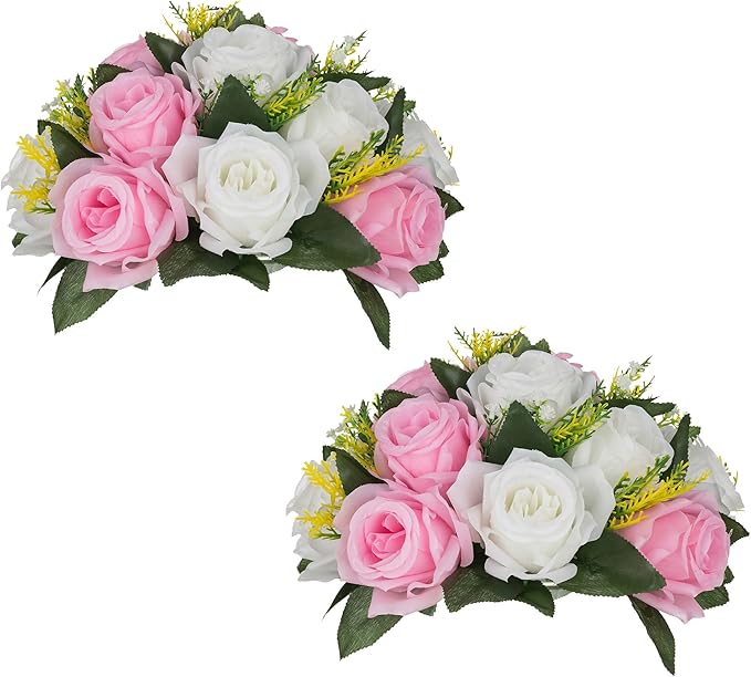 BLOSMON Flower Balls Rose Centerpieces: 2 Pcs Pink 9.5 Inch Fake Flowers by Blosmon