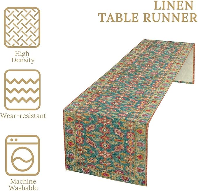 Vintage Boho Floral Table Runner, Rustic Country Farmhouse Teal Red Purple - Image 5