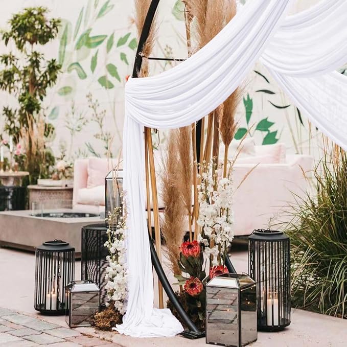 White Wedding Arch Draping Fabric 2 Panels 30'' x 18FT Sheer Chiffon Arch - Image 5
