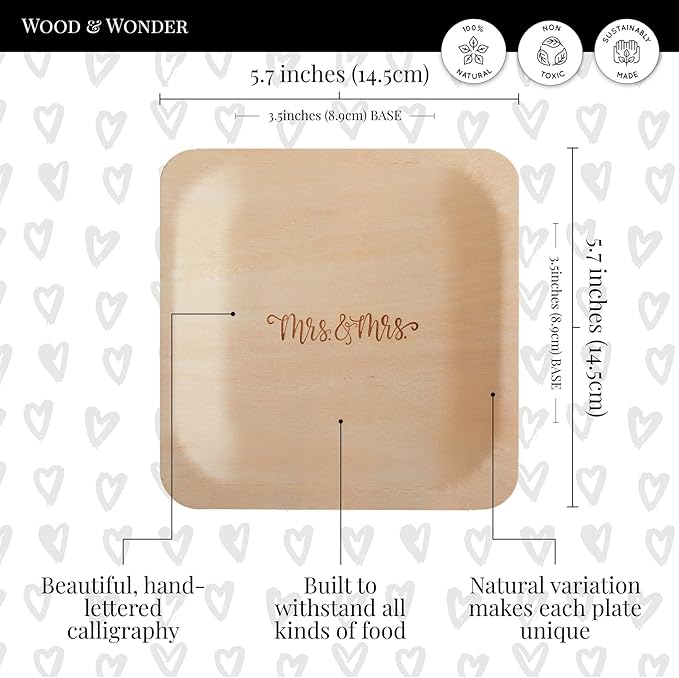 Mrs. and Mrs. Disposable Wedding Plates – Rustic, Compostable Alternative to - Image 6