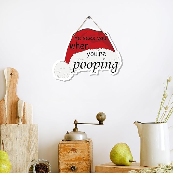 Funny Christmas Wooden Sign, Novelty Humor Xmas Hanging Sign Wall Decor - Image 3