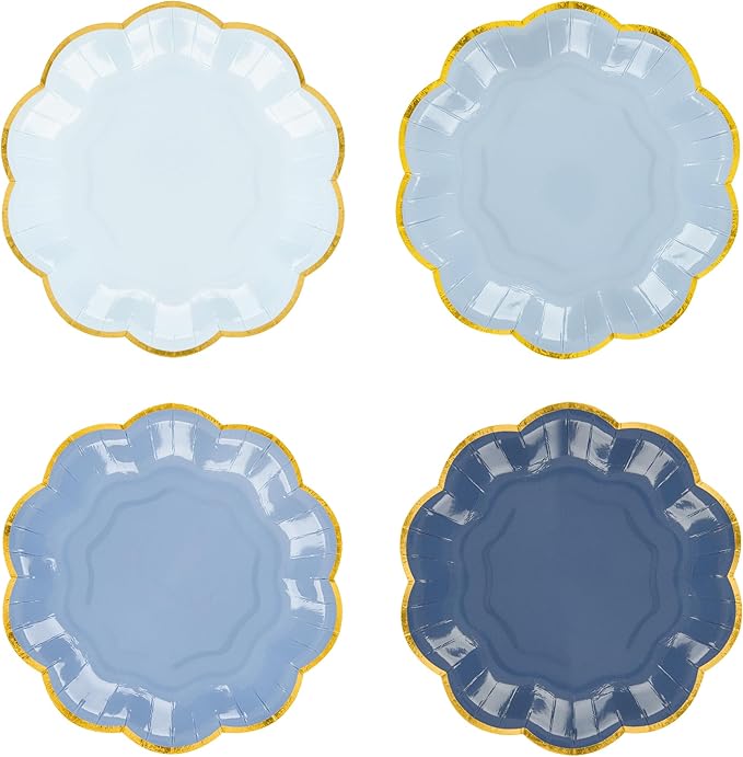 Dusty Blue Party Plates Gradient Blue Dessert Paper Plate 7inch Gold Foil by AimFun
