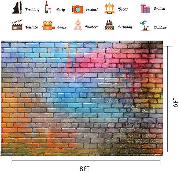 LTLYH 8x6ft Colorful Brick Wall Photo Backdrop Baby Birthday Wedding Party - Image 3