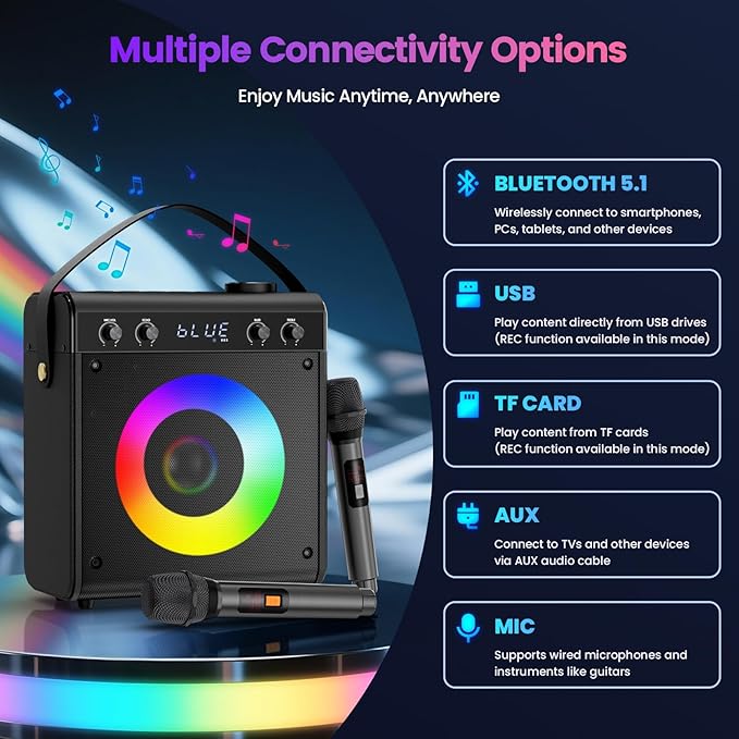 Karaoke Machine, Portable Bluetooth Speaker - Image 2