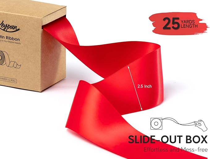 Red Satin Ribbon 2.5 Inch Double-Faced Ribbons 25 Yards - Image 2