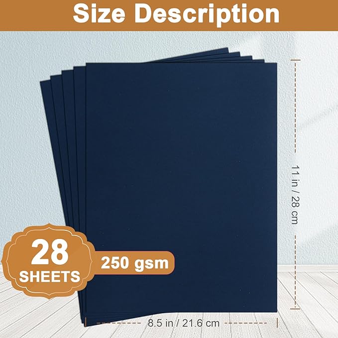 28 Sheets Navy Blue Cardstock 8.5 x 11 Scrapbooking Paper, 92lb Heavyweight - Image 2