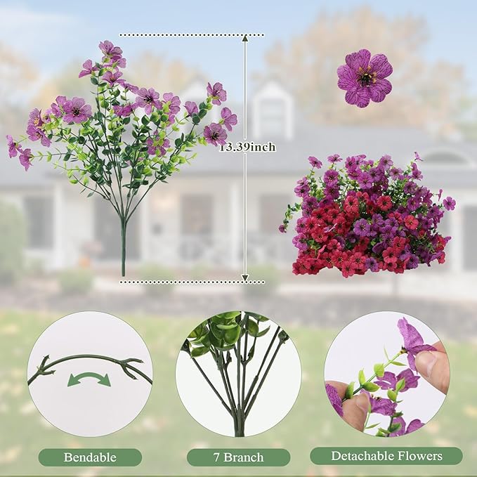 Artificial Flowers for Outdoors 12 Bundles, UV Resistant Colorful Fake Silk - Image 4