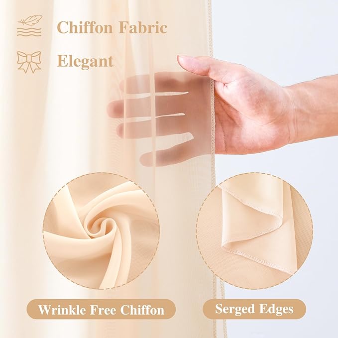 Wedding Arch Draping Fabric, 1 Panel 29" x 18Ft Champagne Sheer Chiffon Curtain - Image 2