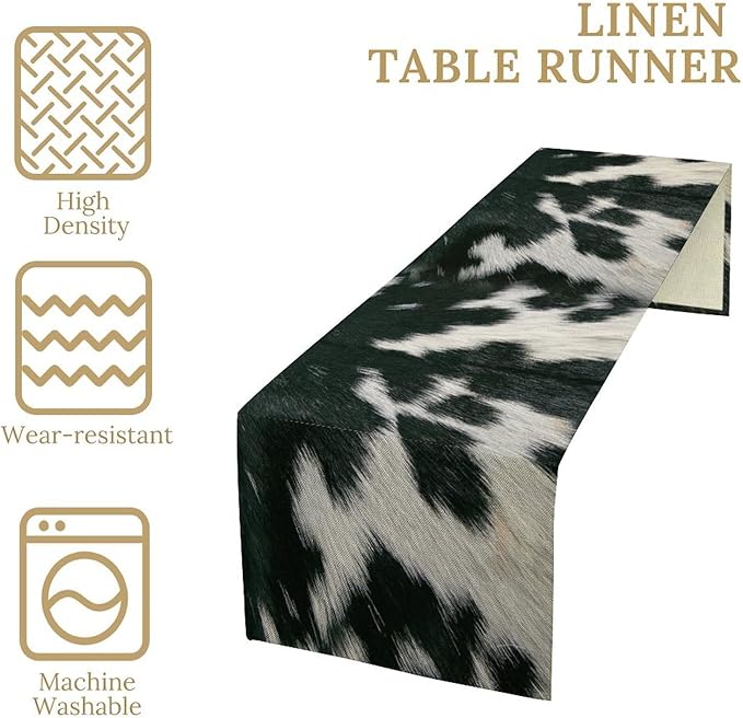 Cow Skin Print Table Runner, Rustic Country Farm Fur Skin Cowhide Pattern - Image 5