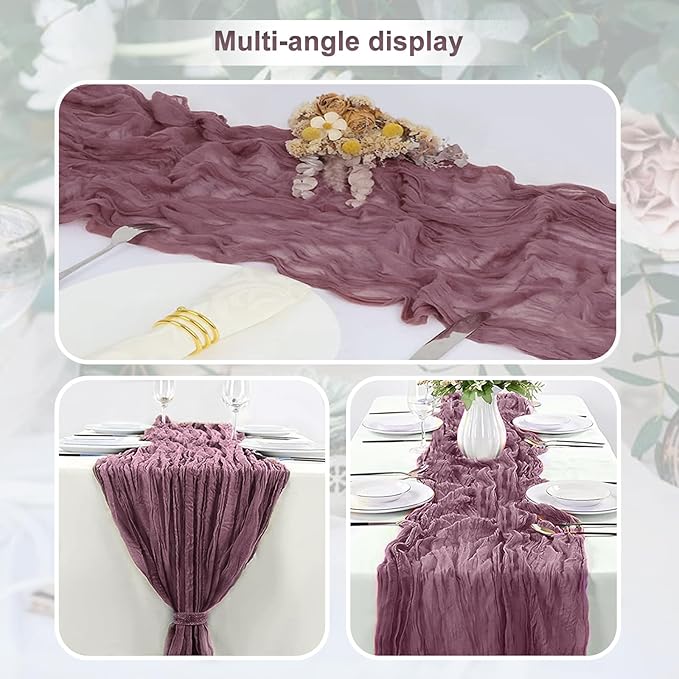 6 Pack Dusty Purple Cheesecloth Table Runner 35x120 Inch 10Ft Rustic Gauze - Image 5