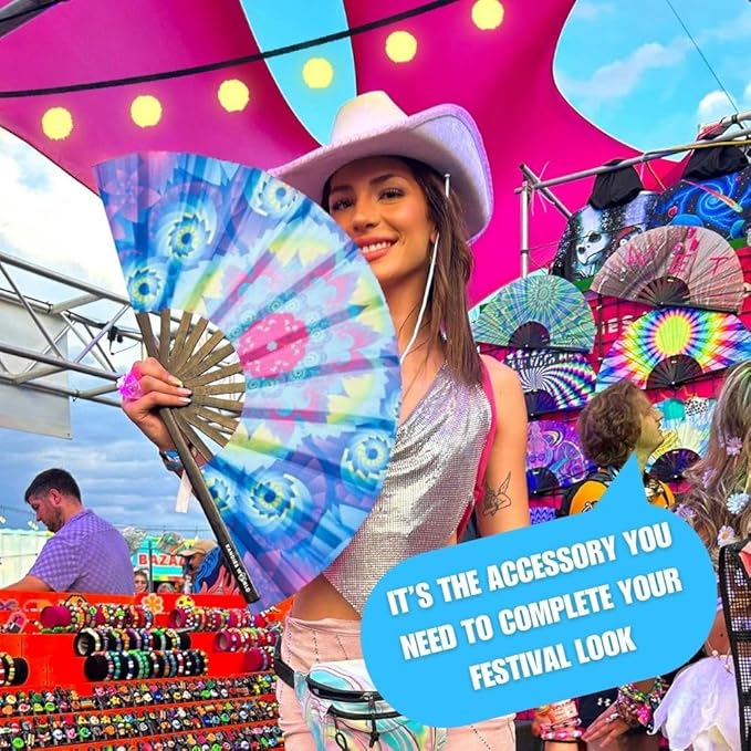 Kandies World UV Reactive Custom Festival Folding Hand Fan - Image 3