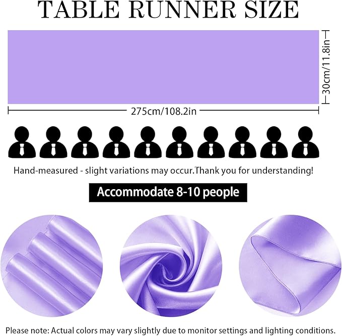 SHEJIZE 2 Pack Lavender Satin Table Runner 12x108 Inches Long, Bright Silky - Image 5