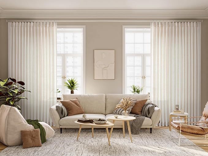 Vision Home Natural Pinch Pleated Semi Sheer Curtains Textured Linen Blended - Image 6