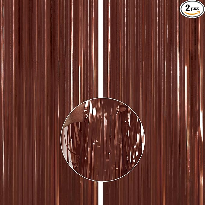 PartyWoo Foil Curtain 2 pcs, 3.3x6.6 ft Metallic Brown Tinsel, Foil Fringe by PartyWoo