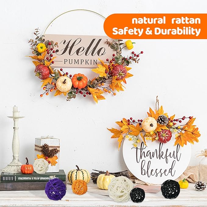 Halloween vase filler decor-36Pack&Halloween Thanksgiving Day Rattan Balls - Image 3