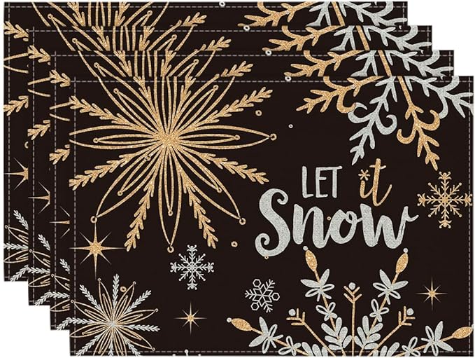 Artoid Mode Black Snowflake Let It Snow Winter Placemats Set of 4, 12x18 Inch by ArtoidMode