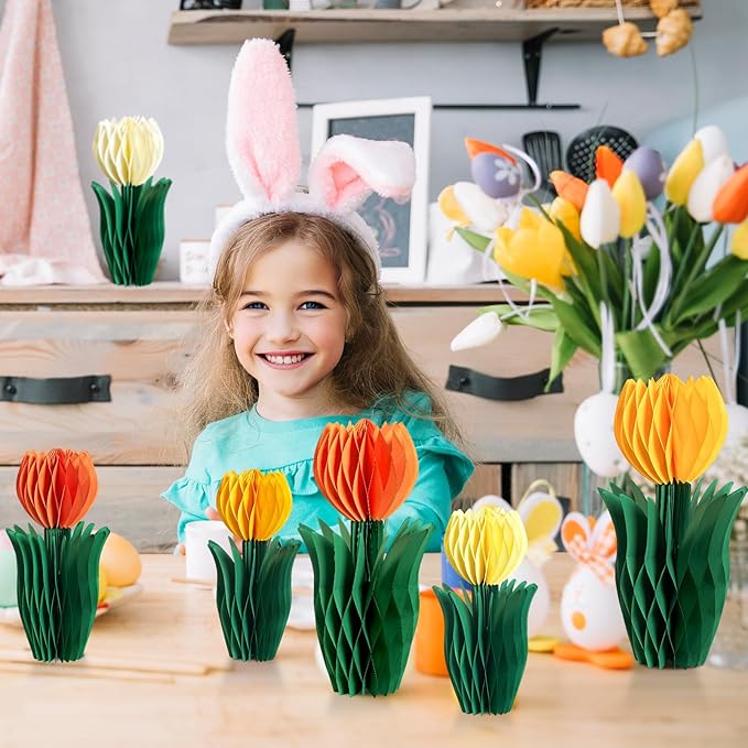 SUNBEAUTY 8 PCS Flower Honeycomb Decoration Tulip Honeycomb Decoration Mother's - Image 4