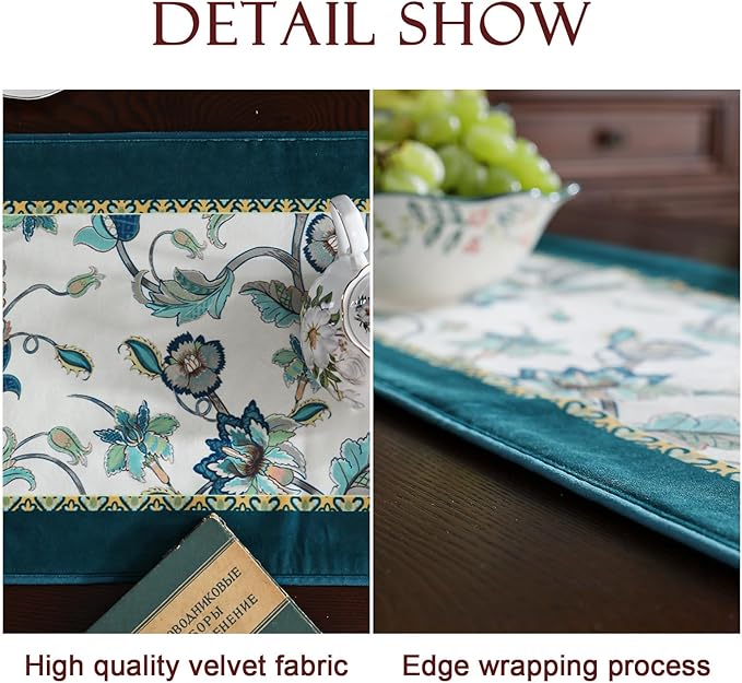 patdrea Designer Elegant French Floral Velvet Table Runner, Teal - Image 5