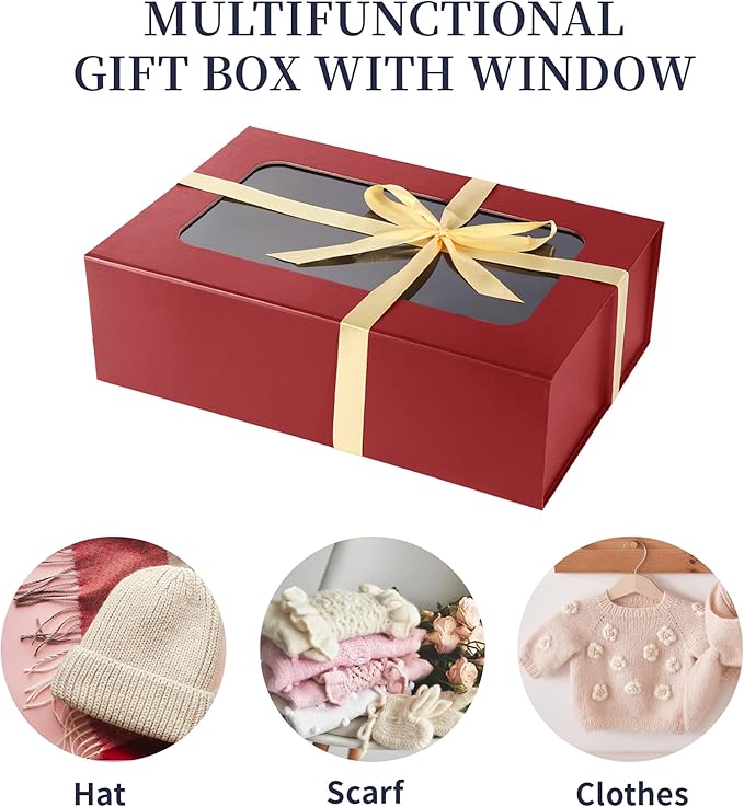 Red Large Gift Boxes with Window, 13.5"x9"x4.3" Bridesmaid Boxe - Image 3