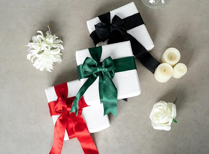 Black Satin Ribbon Double-Faced Wired Ribbons - Image 3