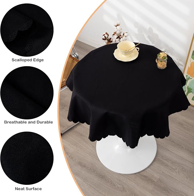 Small Round Black Tablecloth 36 Inch Polyester Fabric Washable Table Cover - Image 4