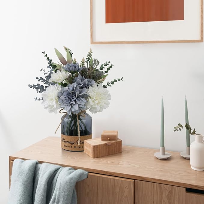 Fake Flowers with Vase, Silk Artificial Flowers in Vase, Fake Plants and Faux - Image 4