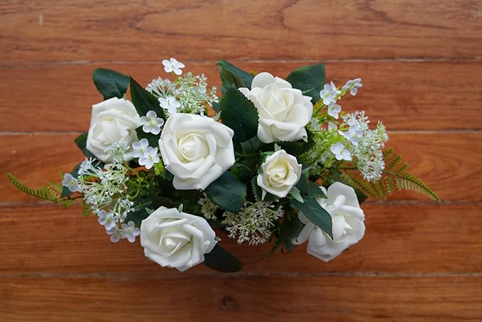 Artificial Flowers Plants Fake Rose Floral Arrangements in Pots - Image 7