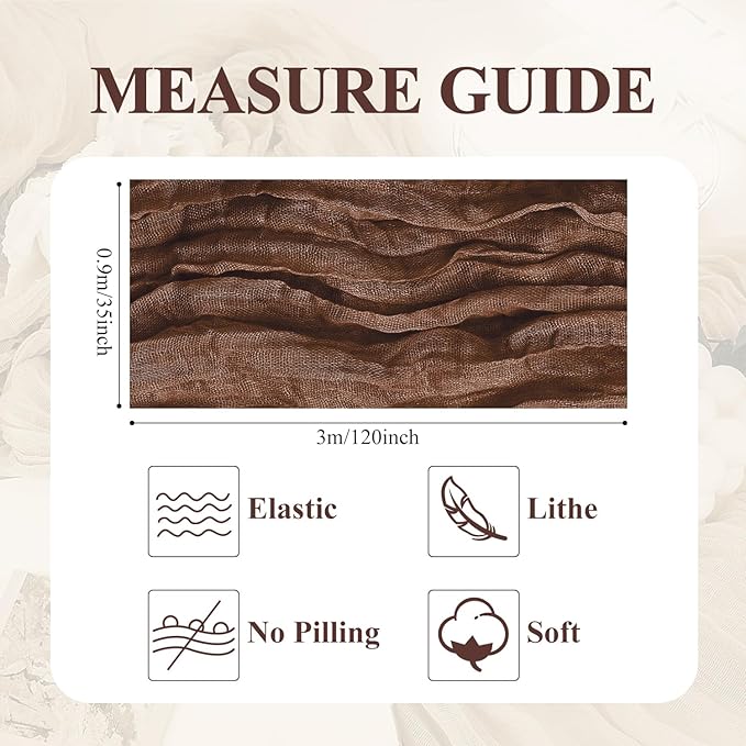 Asee'm 12pcs Cheesecloth Table Runner 120 Inches Long Brown Boho Gauze Cheese - Image 2