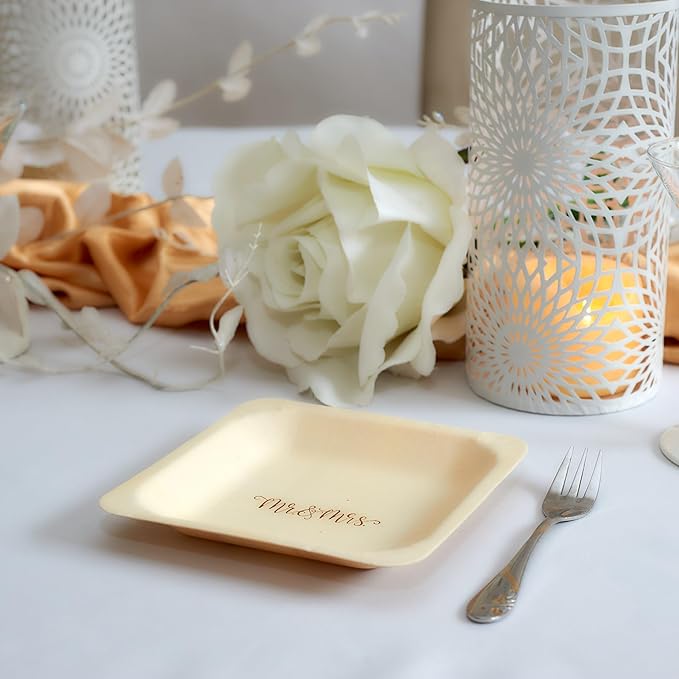 Mr. and Mrs. Disposable Wedding Plates – Rustic, Compostable Alternative to - Image 3