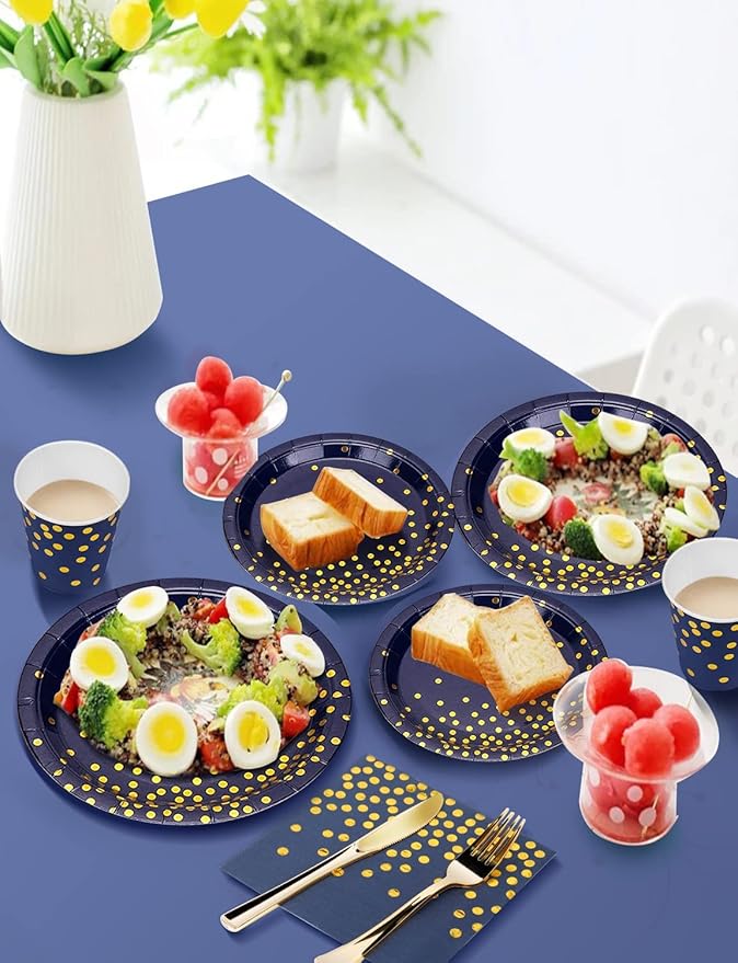 141 Pieces Navy Blue Gold Party Supplies, Party Dinnerware Sets Include Paper - Image 5