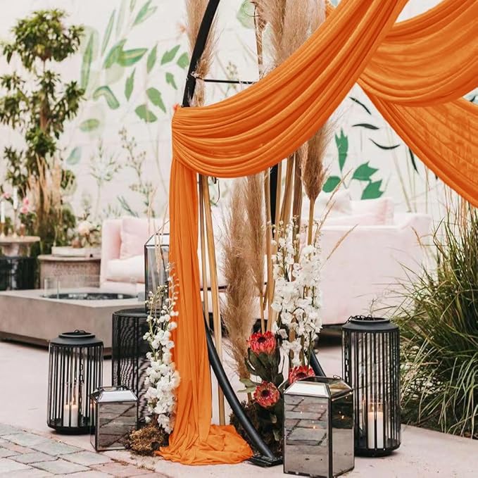 Wedding Arch Draping Fabric 2 Panels 30'' x 18FT Orange Sheer Chiffon Arch - Image 6