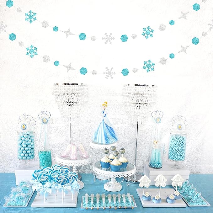 Snowflake-Snow Teal-Silver Christmas Party-Decorations Streamers - 52Ft White - Image 5