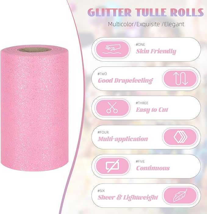 Glitter Tulle Rolls 6” by 50 Yards Sparkle Tulle Fabric Ribbon Sequin Tulle - Image 2