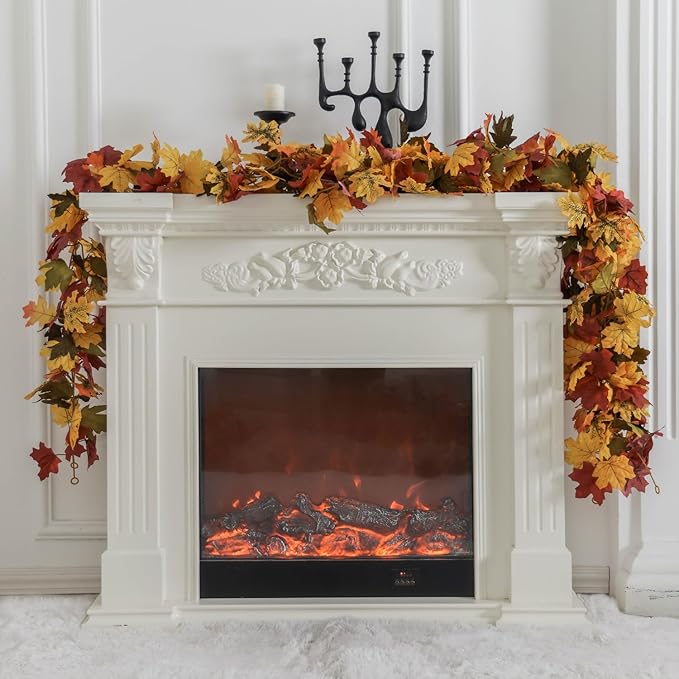 PARTY JOY 6PCS Orange Leaf Garland, 5.6Ft Halloween Garland Artificial Maple - Image 2
