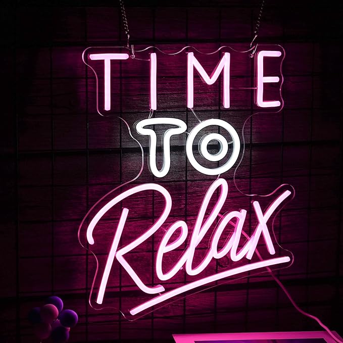 Time To Relax Neon Sign Pink White Letter Led Neon Lights Wall Decor Dimmable - Image 2
