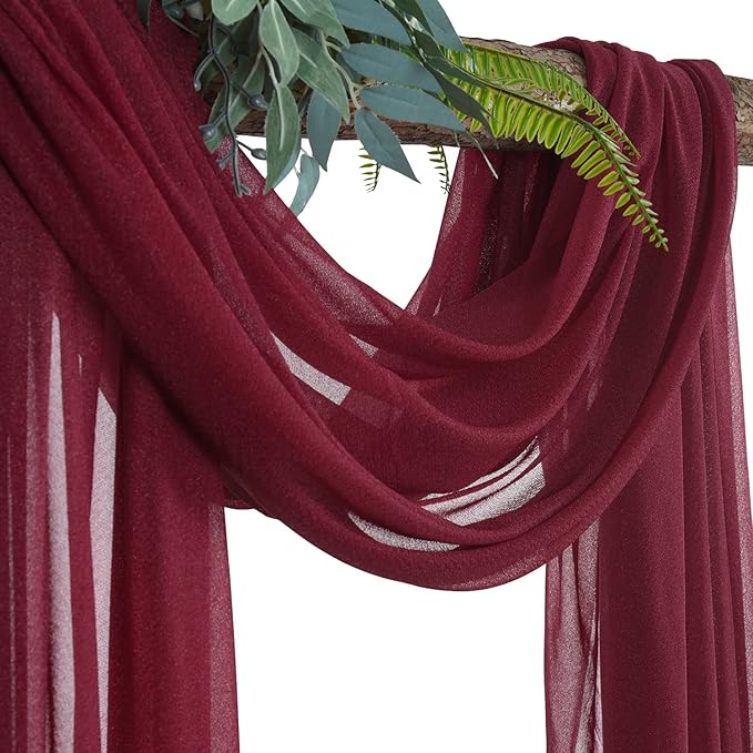 2 Panels Wedding Arch Draping Fabric Burgundy Sheer Backdrop Curtain Arch Drape - Image 4