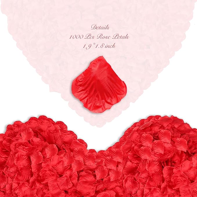 1000Pieces Rose Petals, Artificial Flower Petals Fake Rose Petals Silk Red Rose - Image 2