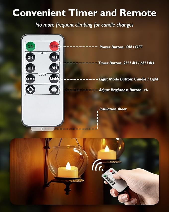 Remote Candles, 12 Pack Flameless Tea Lights Candle Battery Operated, 400+Hours - Image 6