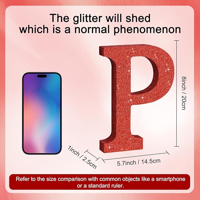TONIFUL 8 Inch Red Glitter Letter P Table Centerpiece A-Z Red Birthday Party - Image 2