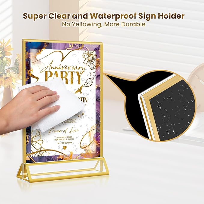 Acrylic Gold Sign Holders 4x6, 12 Pack Wedding Gold Table Number Holders - Image 5