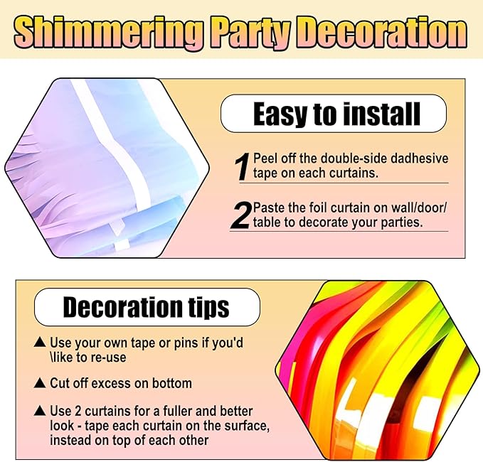 6 PackRainbow Foil Fringe Curtain Backdrop, 3.28Ft x 8.2Ft Metallic Tinsel Foil - Image 3