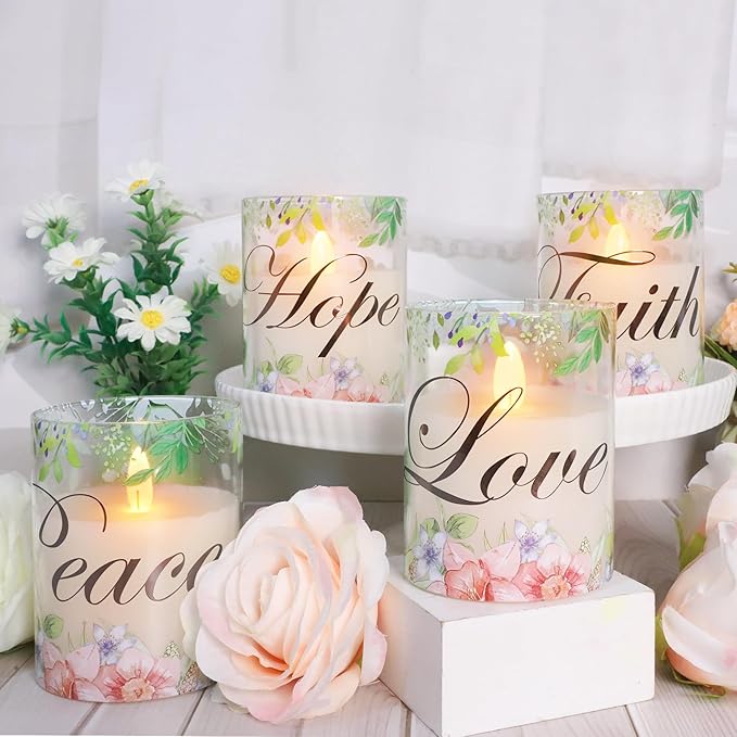 Silverstro Christmas Flameless Candles Glass Flickering Real Wax Floral LED - Image 3