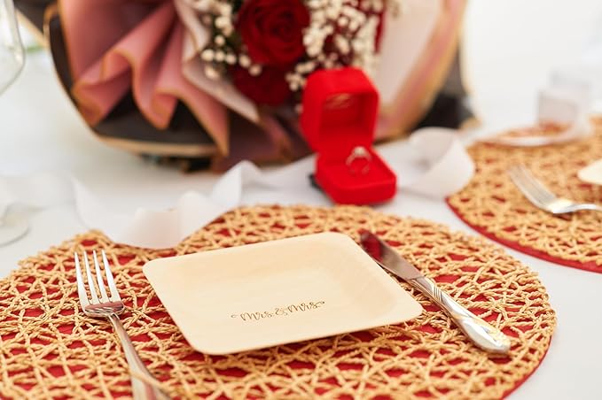 Mrs. and Mrs. Disposable Wedding Plates – Rustic, Compostable Alternative to - Image 2